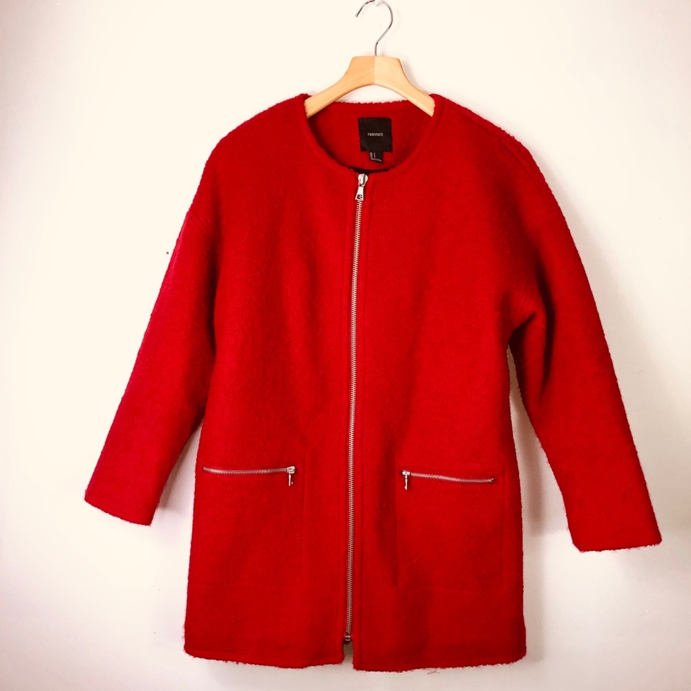 FOREVER 21 WOMENS BRIGHT RED TWEED COAT Sz S